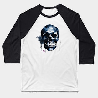 Blue Watercolor Skull Baseball T-Shirt
